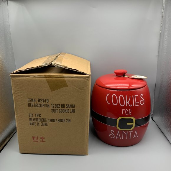 NIB Global Design Connections Red Santa Suit Cookie Jar in Box - Picture 1 of 11